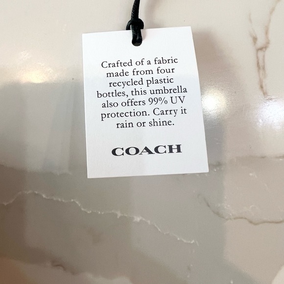 NWT Coach Printed Signature Mini Umbrella Gold Ivory Rouge Nylon - Picture 3 of 8